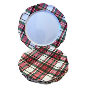 Aspen 8 pc Christmas Plaid Melamine Dinner Set of 4 Salad & 4 Dinner Plates New